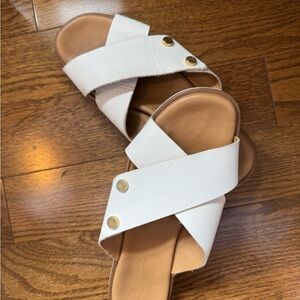 Mila Paoli White Leather Slide Sandals